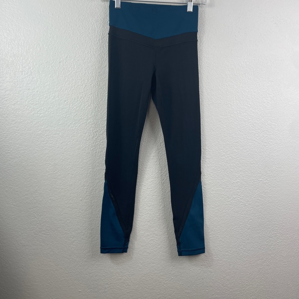 Athleta Elevation 7/8 Tight Black Teal Colorblock‎ Mesh Leggings XXS